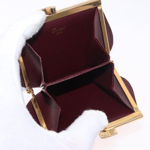 CARTIER Must Line Clasp Coin Purse Leather Bordeaux Gold Auth am11723V