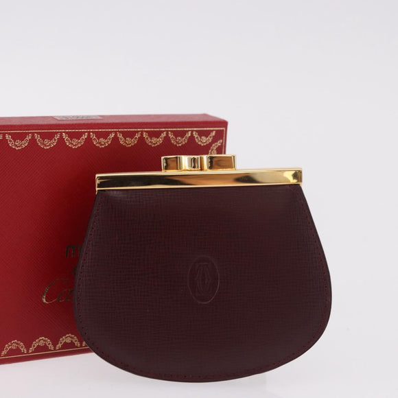 CARTIER Must Line Clasp Coin Purse Leather Bordeaux Gold Auth am11723V