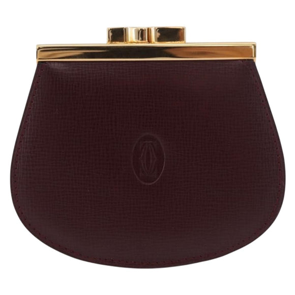 CARTIER Must Line Clasp Coin Purse Leather Bordeaux Gold Auth am11723V