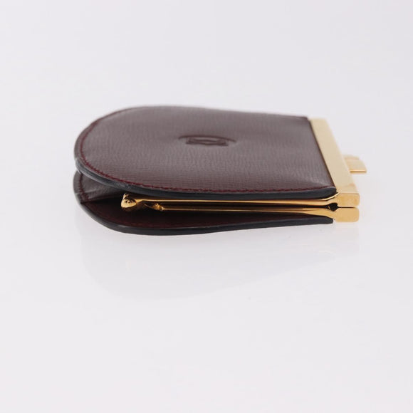 CARTIER Must Line Clasp Coin Purse Leather Bordeaux Gold Auth am11723V