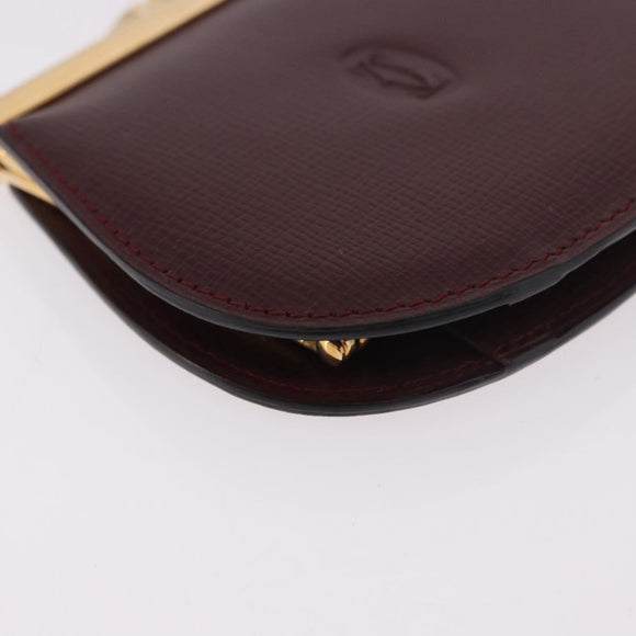CARTIER Must Line Clasp Coin Purse Leather Bordeaux Gold Auth am11723V