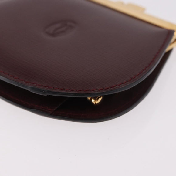 CARTIER Must Line Clasp Coin Purse Leather Bordeaux Gold Auth am11723V