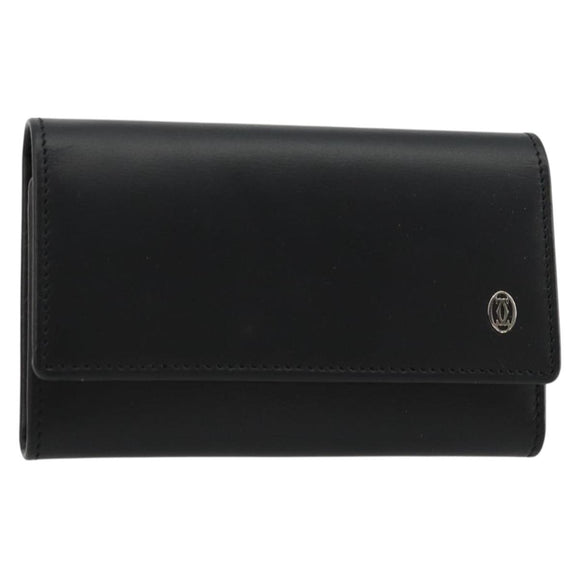 CARTIER Pasha Six Hooks Key Case Leather Black Silver Auth am11724V