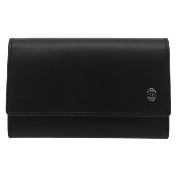 CARTIER Pasha Six Hooks Key Case Leather Black Silver Auth am11724V