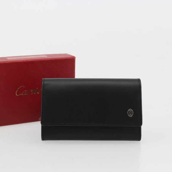 CARTIER Pasha Six Hooks Key Case Leather Black Silver Auth am11724V