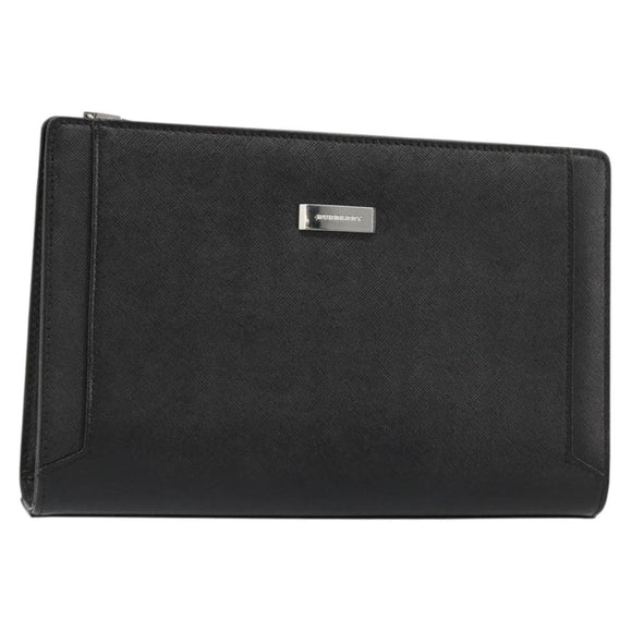 BURBERRY Clutch Bag PVC Canvas Black Silver Auth am11725V