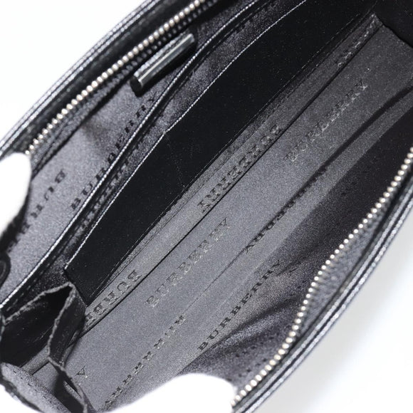 BURBERRY Clutch Bag PVC Canvas Black Silver Auth am11725V
