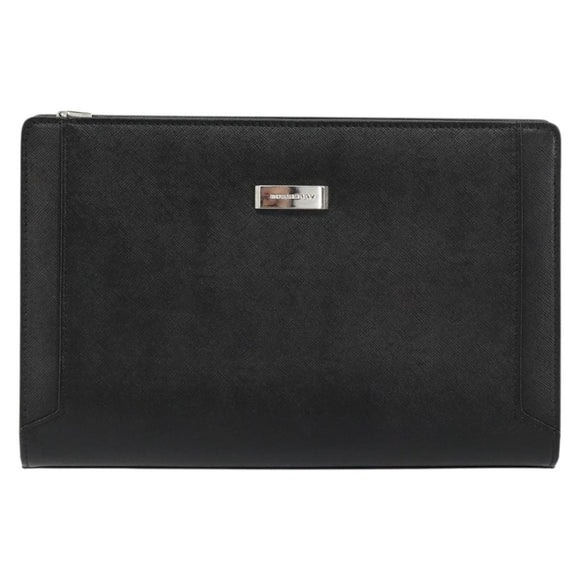 BURBERRY Clutch Bag PVC Canvas Black Silver Auth am11725V
