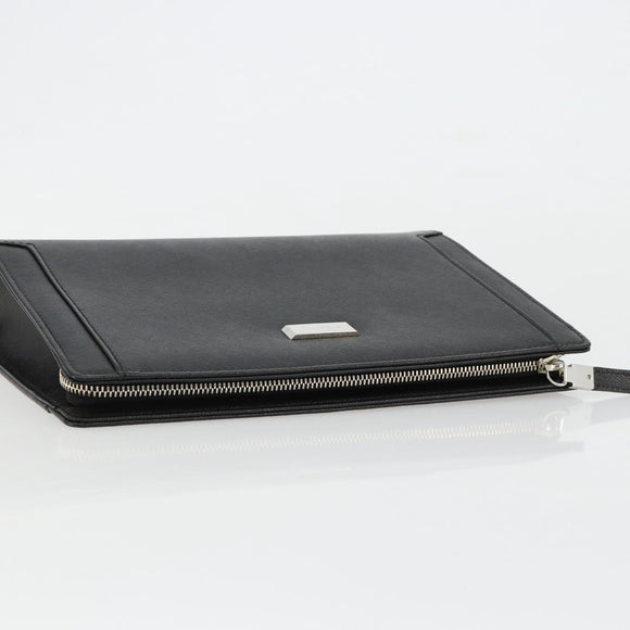 BURBERRY Clutch Bag PVC Canvas Black Silver Auth am11725V