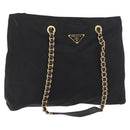 PRADA Chain Tote Bag Nylon Black Gold Auth am11728A-1