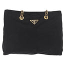 PRADA Chain Tote Bag Nylon Black Gold Auth am11728A-2