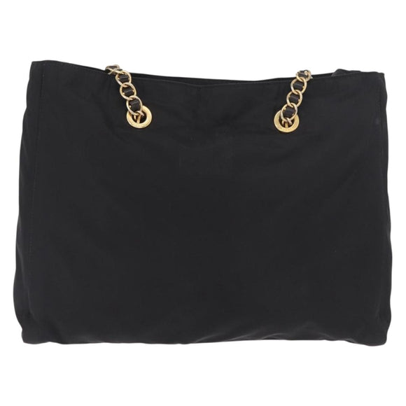 PRADA Chain Tote Bag Nylon Black Gold Auth am11728A