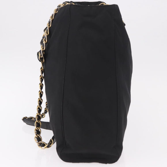 PRADA Chain Tote Bag Nylon Black Gold Auth am11728A