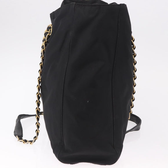PRADA Chain Tote Bag Nylon Black Gold Auth am11728A