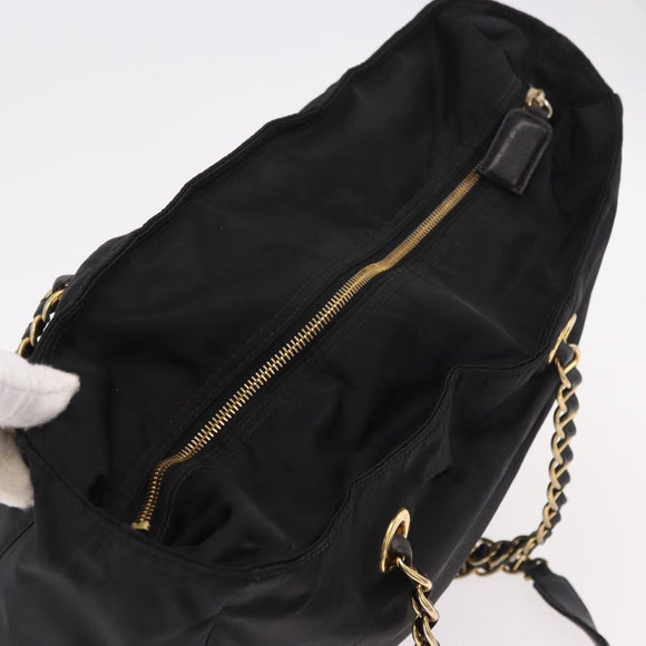 PRADA Chain Tote Bag Nylon Black Gold Auth am11728A
