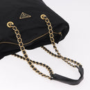 PRADA Chain Tote Bag Nylon Black Gold Auth am11728A-7