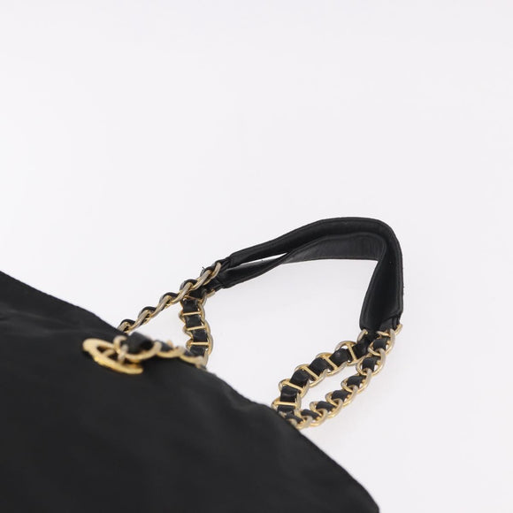 PRADA Chain Tote Bag Nylon Black Gold Auth am11728A
