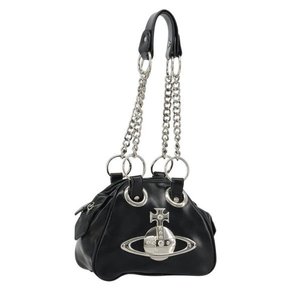 Vivienne Westwood Chain Tote Bag Leather Black Silver Auth am11730V