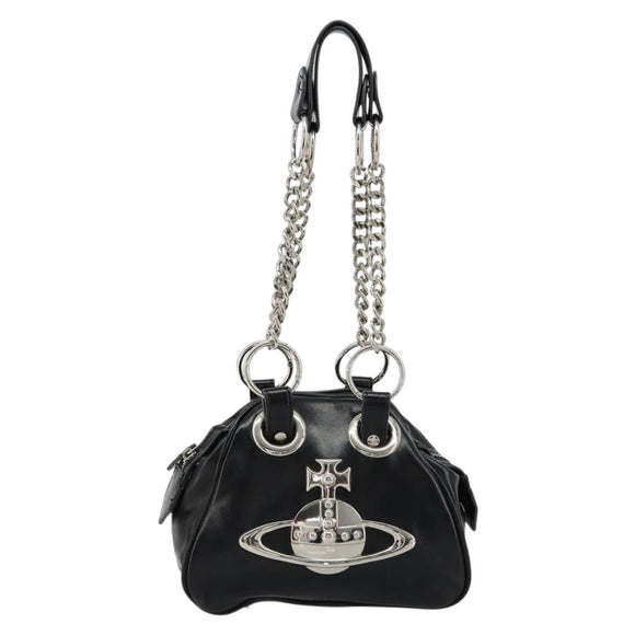 Vivienne Westwood Chain Tote Bag Leather Black Silver Auth am11730V