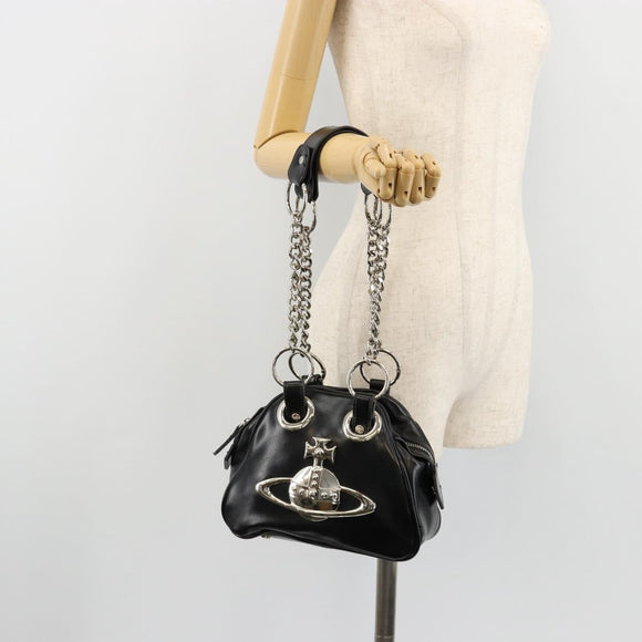 Vivienne Westwood Chain Tote Bag Leather Black Silver Auth am11730V