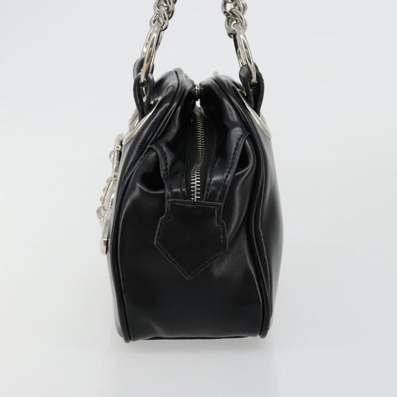 Vivienne Westwood Chain Tote Bag Leather Black Silver Auth am11730V