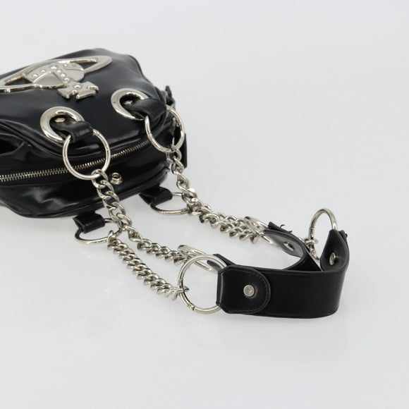 Vivienne Westwood Chain Tote Bag Leather Black Silver Auth am11730V