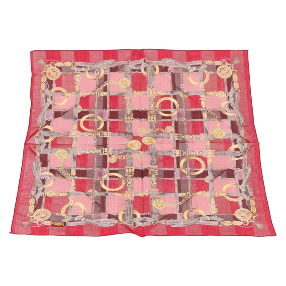 CELINE Handkerchief Cotton 2 Pieces Set Red Beige Auth am11739A