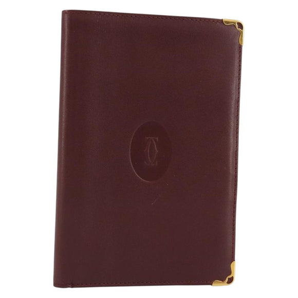 CARTIER Must Line Passport Case Leather Bordeaux Gold Auth am11743A