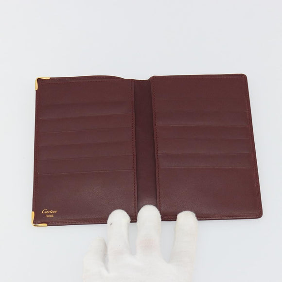 CARTIER Must Line Passport Case Leather Bordeaux Gold Auth am11743A