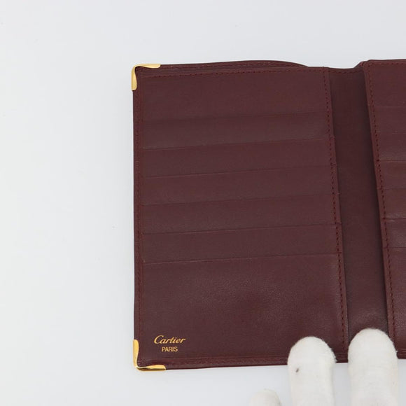CARTIER Must Line Passport Case Leather Bordeaux Gold Auth am11743A