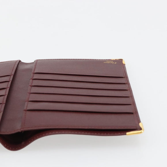 CARTIER Must Line Passport Case Leather Bordeaux Gold Auth am11743A