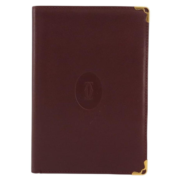 CARTIER Must Line Passport Case Leather Bordeaux Gold Auth am11743A