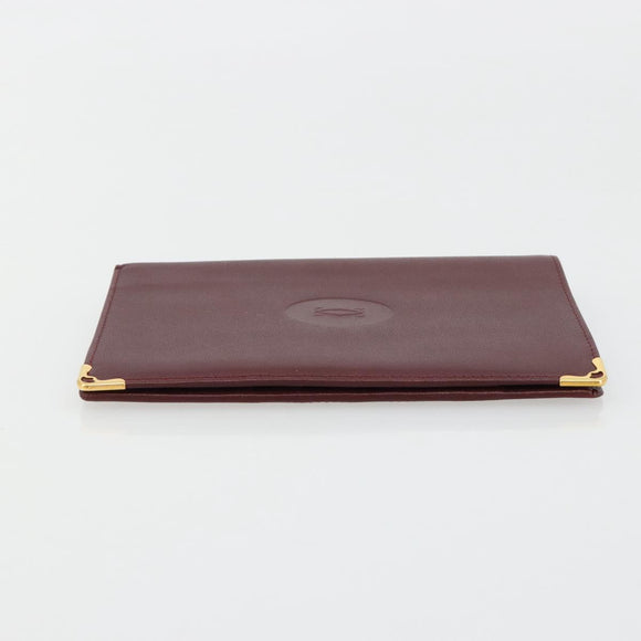 CARTIER Must Line Passport Case Leather Bordeaux Gold Auth am11743A
