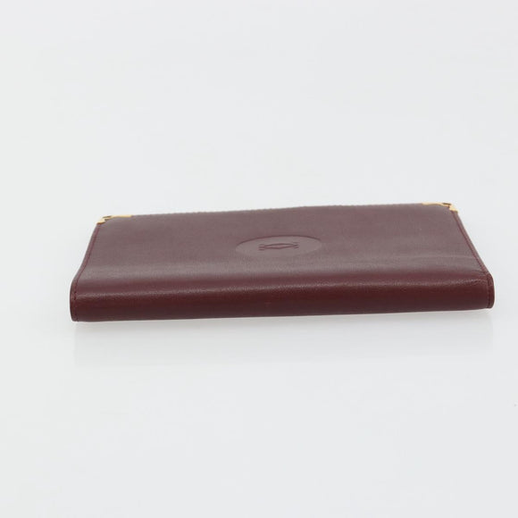 CARTIER Must Line Passport Case Leather Bordeaux Gold Auth am11743A
