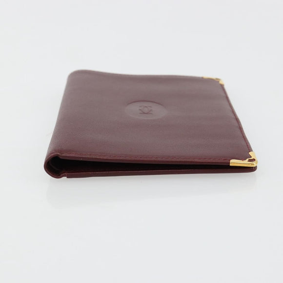 CARTIER Must Line Passport Case Leather Bordeaux Gold Auth am11743A
