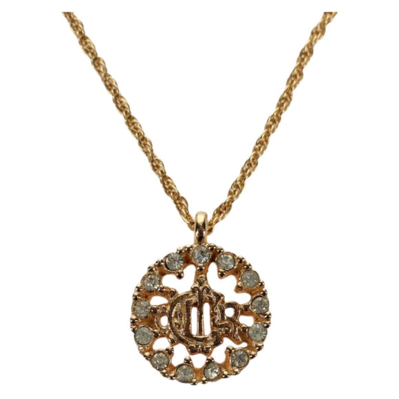 Christian Dior DIOR Logo Strass-Halskette Metall Gold Authentisch am11748V
