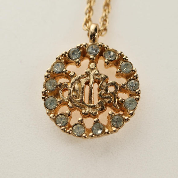 Christian Dior DIOR Logo Strass-Halskette Metall Gold Authentisch am11748V