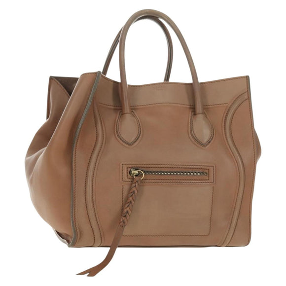 CELINE Luggage Phantom Hand Bag Leather Beige Gold Auth am11750A