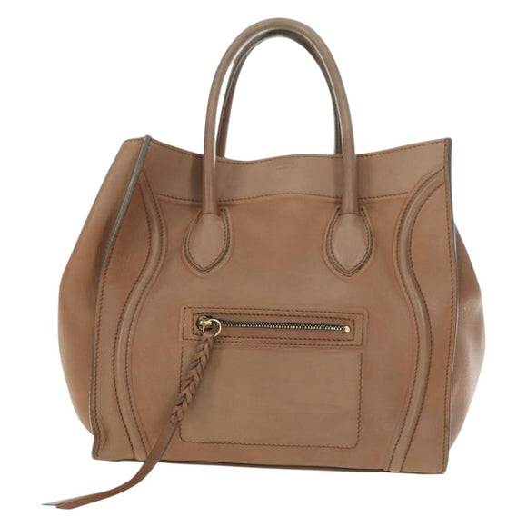 CELINE Luggage Phantom Hand Bag Leather Beige Gold Auth am11750A