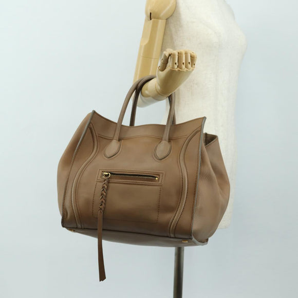 CELINE Luggage Phantom Hand Bag Leather Beige Gold Auth am11750A