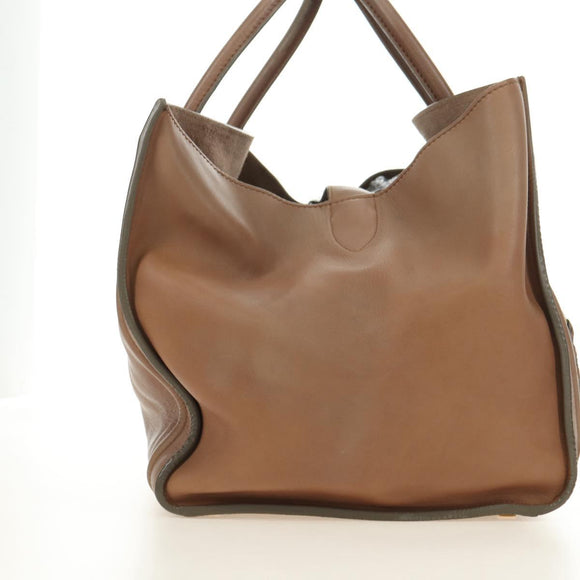 CELINE Luggage Phantom Hand Bag Leather Beige Gold Auth am11750A