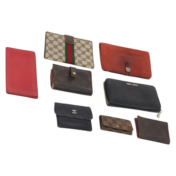 LOUIS VUITTON Gucci Chanel Hermes Jimmy Choo Wallet 8 Set Black Red Auth am11752