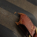 FENDI Pecan Canvas Boston Bag PVC Black Brown Auth am11753-10