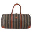 FENDI Pecan Canvas Boston Bag PVC Black Brown Auth am11753-13