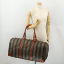 FENDI Pecan Canvas Boston Bag PVC Black Brown Auth am11753-26
