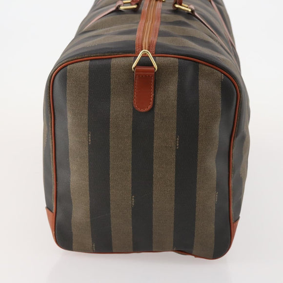FENDI Pecan Canvas Boston Bag PVC Black Brown Auth am11753
