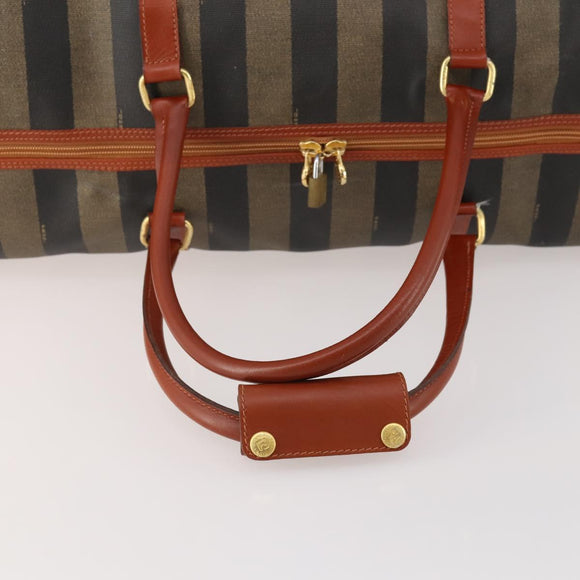 FENDI Pecan Canvas Boston Bag PVC Black Brown Auth am11753