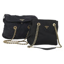 PRADA Chain Tote Bag Nylon 2 Set Navy Black Auth am11754-1