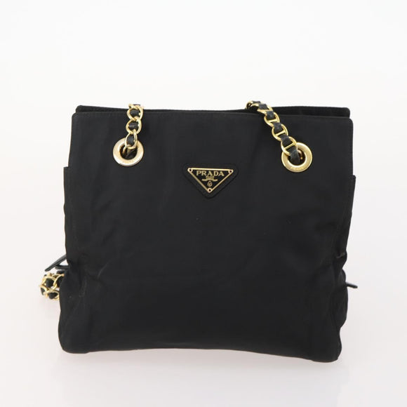 PRADA Chain Tote Bag Nylon 2 Set Navy Black Auth am11754