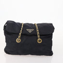 PRADA Chain Tote Bag Nylon 2 Set Navy Black Auth am11754-2